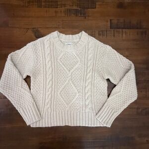 American Eagle Cable Knit Sweater Womens XS Ivory Cream Textured Pullover